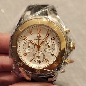 Gold and Silver Watch with Black Strap